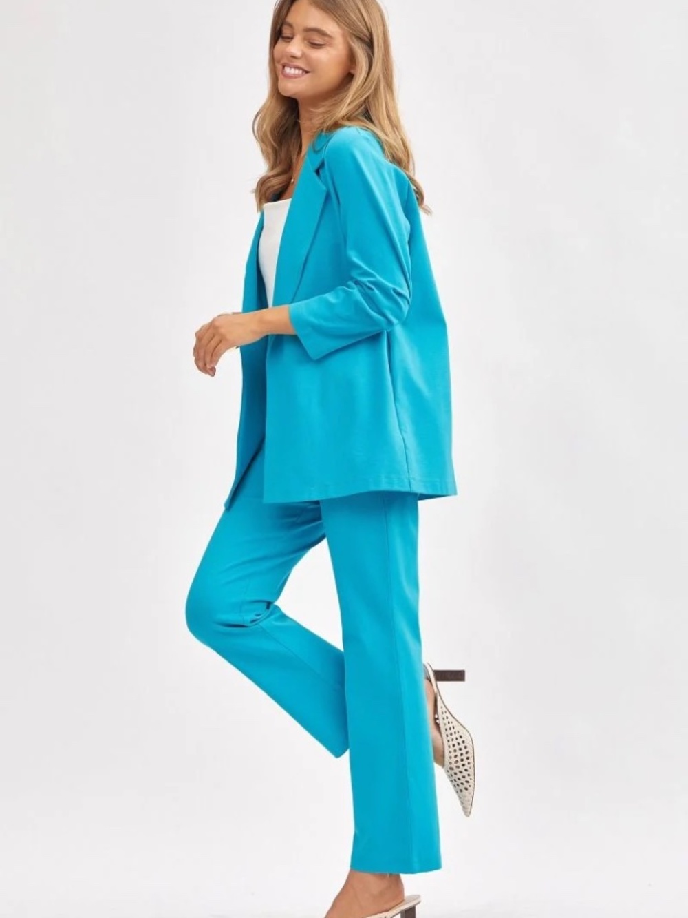 New Dear Scarlett Magic Blazer Ruched 3/4 Sleeves Open Front Collar Plus size - Picture 4 of 5
